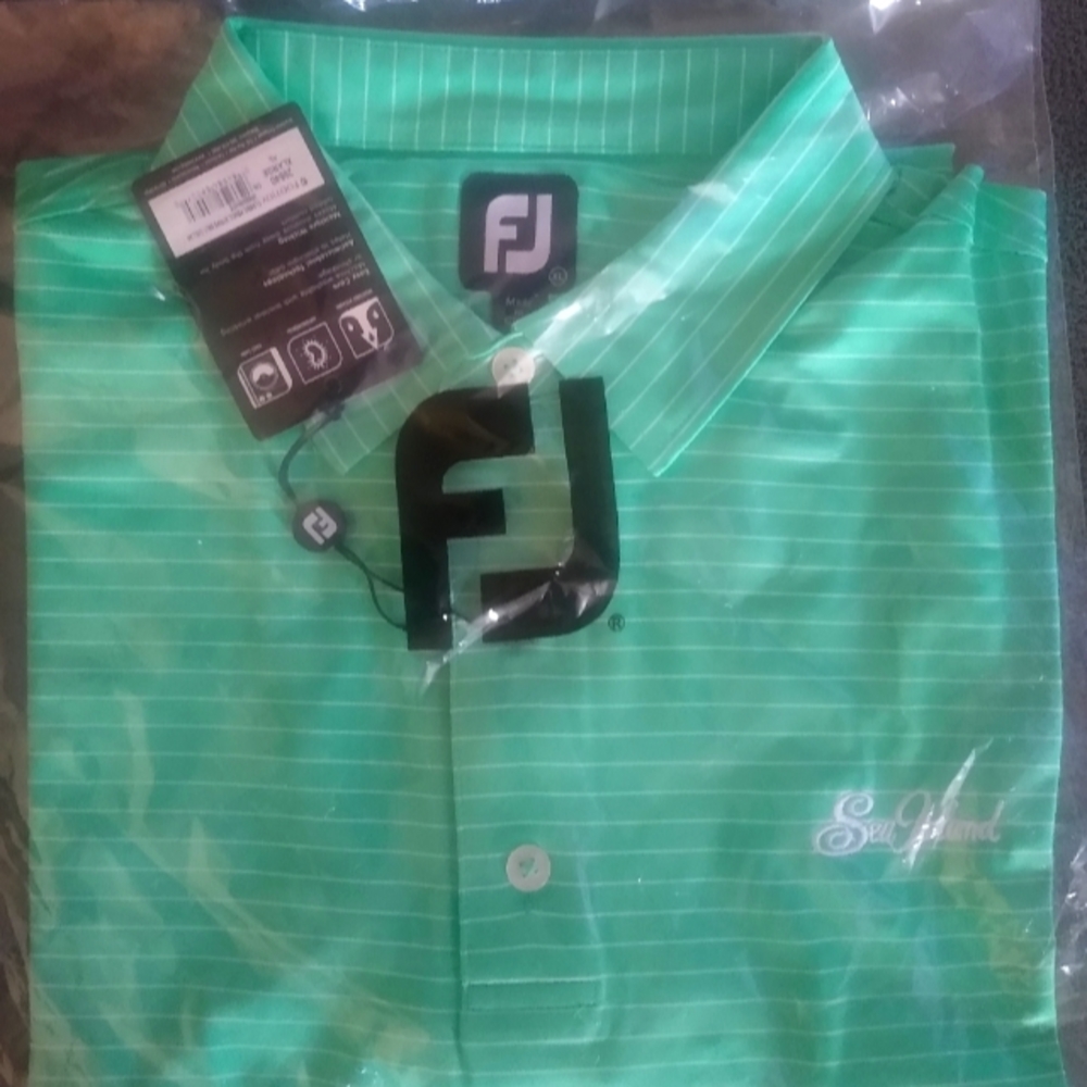 Sea Island Resort Footjoy S/S Striped Green Golf Polo Shirt XL NWT!